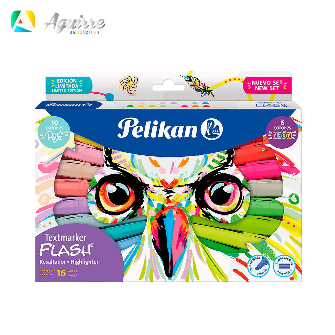 RESALTADOR PELIKAN TEXTMARKER FLASH BÚHO 16 COLORES